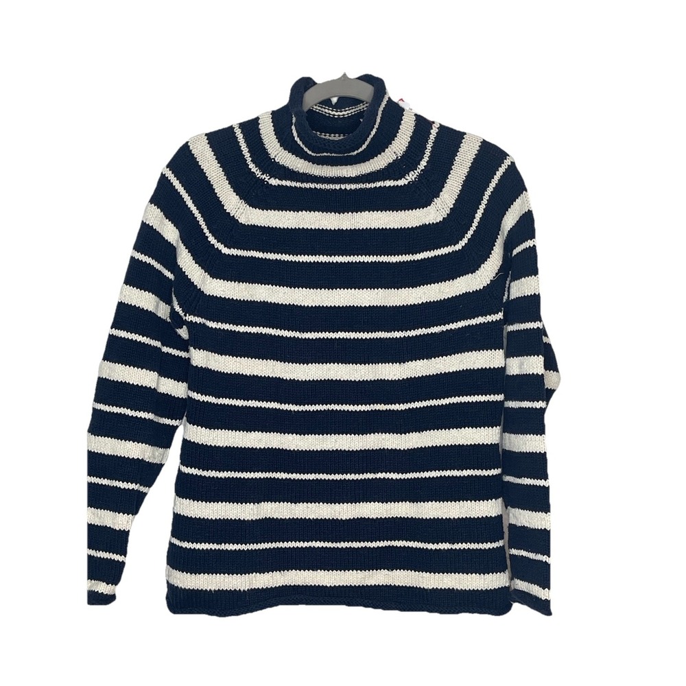 L.L. Bean Womens Pullover Sweater M Blue White Stripe Long Sleeve 100% Cotton